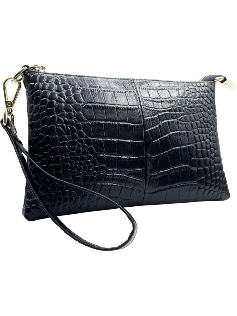 〽️Women Crocodile Black Leather Wristlet Wallet Phone Bags Wallet Clutch Purses
